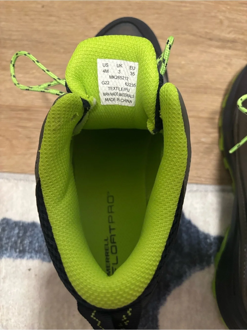 New kids Merrell Gray and Neon Green Athletic Trail Shoes